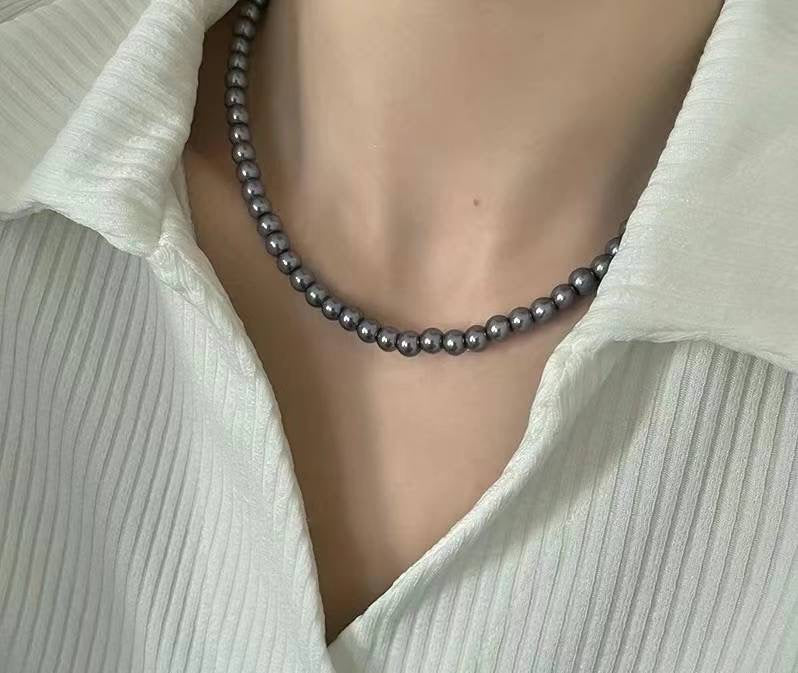 Grey Color Medium Size Pearl Necklace